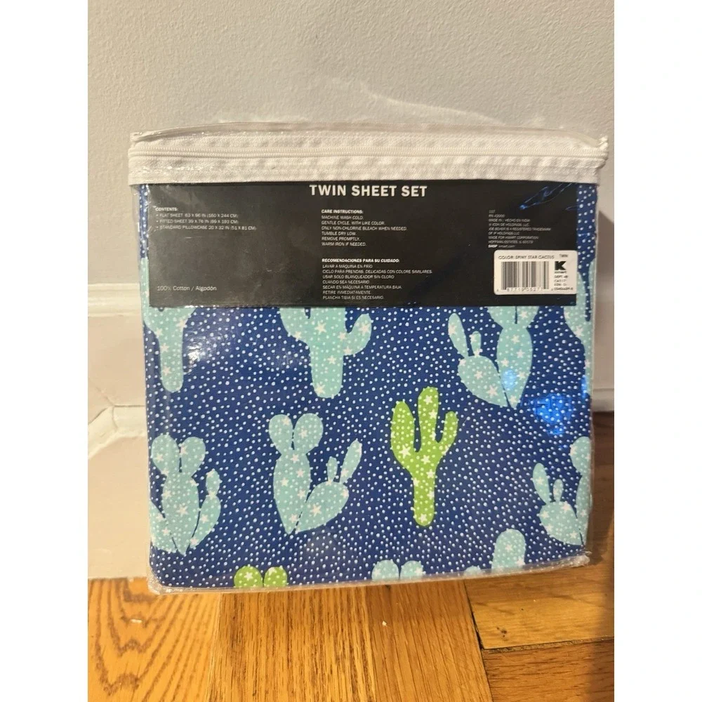 Vintage Joe Boxer Twin Sheet Set Starry Cactus Polkadots NIP Blue Green Western